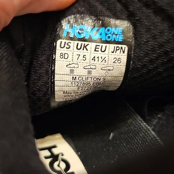 Hoka One One Clifton 9 Black and Gray Athletic Shoes 🖤🩶 - Picture 8 of 9